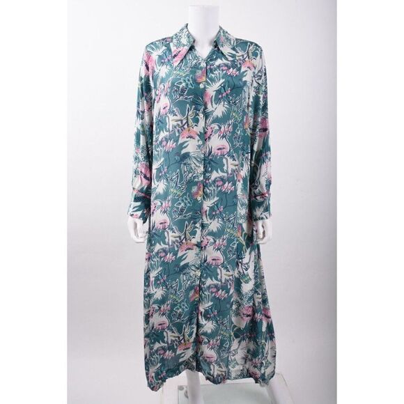 Chufy Womans Ella Shirt Dress S Nulla Green Aussie Days Floral Kaftan Style NWT - Picture 1 of 6